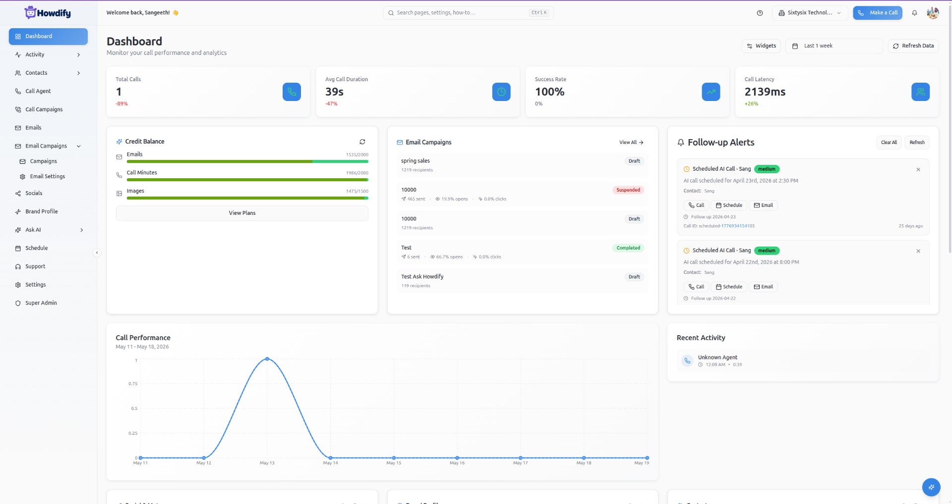 Howdify dashboard